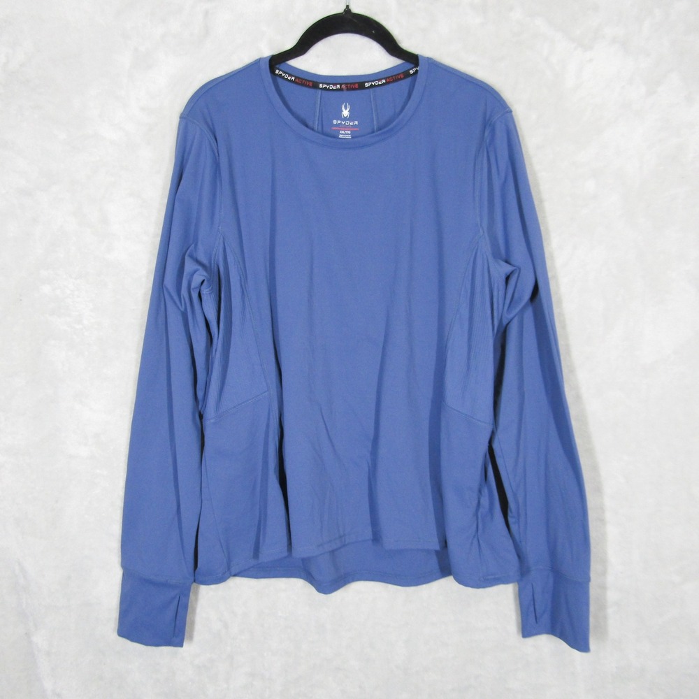 Spyder Active Womens XXL Blue Long Sleeve Performance Top Thumbholes Zip Pocket